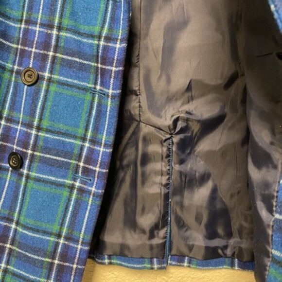 NWT Old Navy Plaid Peacoat Blue Double Breasted Jacket Preppy Twee Cozy  XXL - Picture 7 of 16
